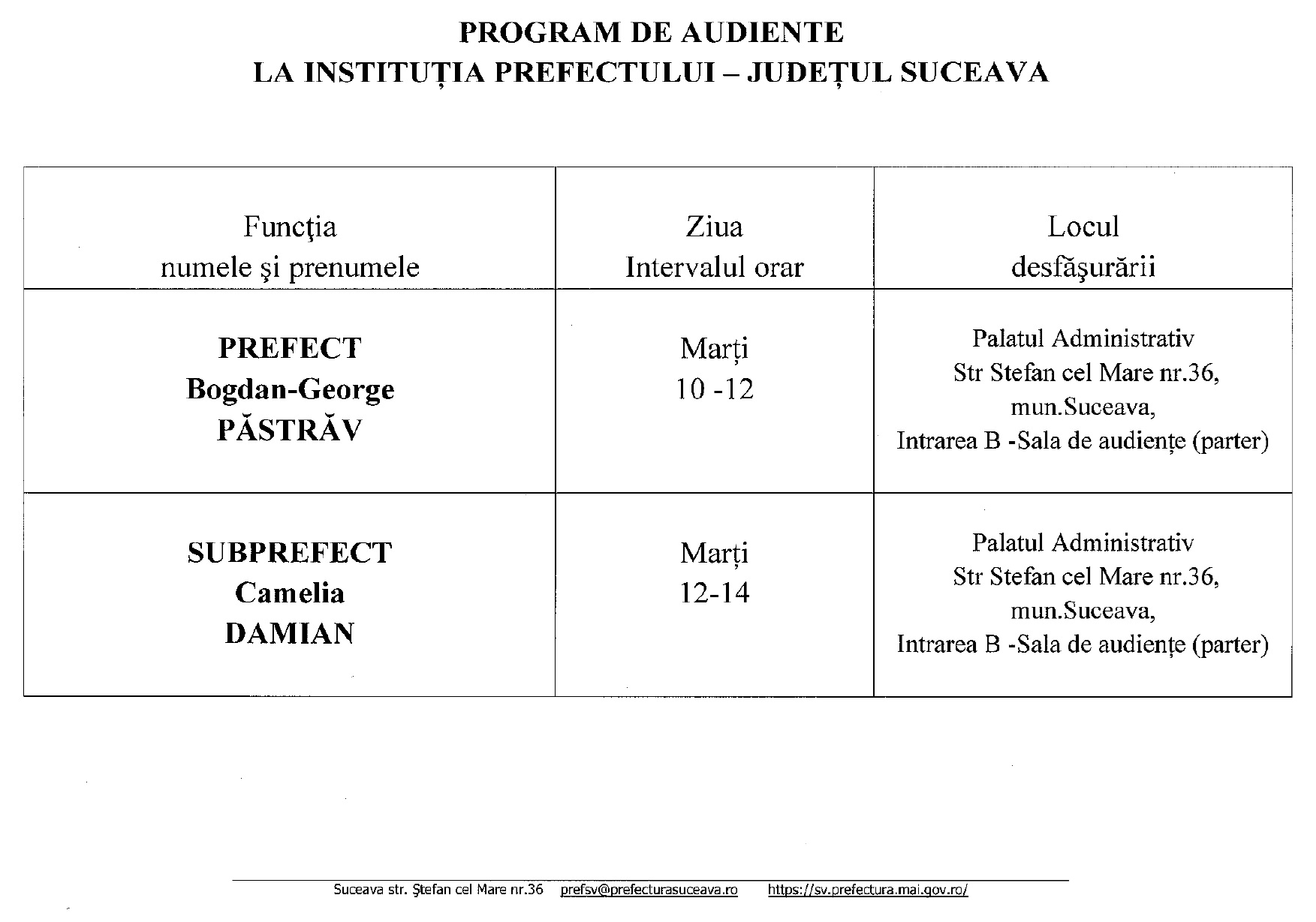 program audiente prefect
